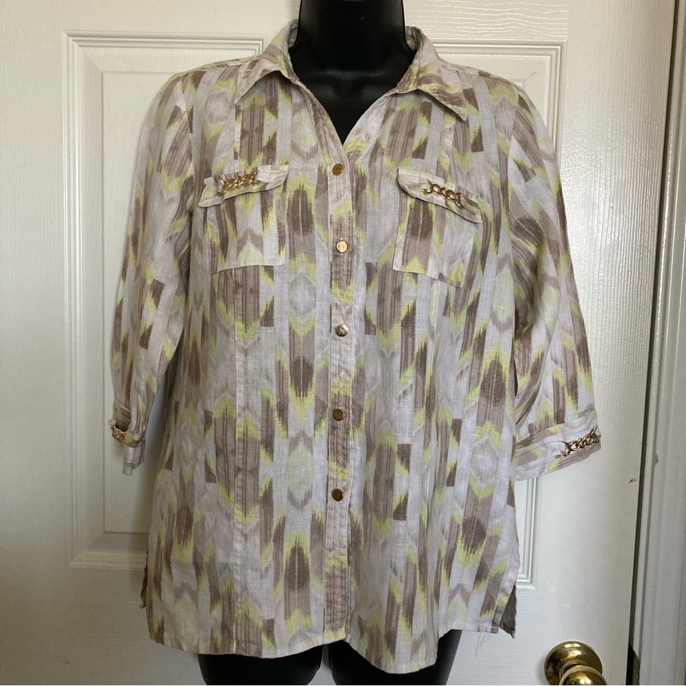 J M Collection Petite Linen Blouse Size 6P